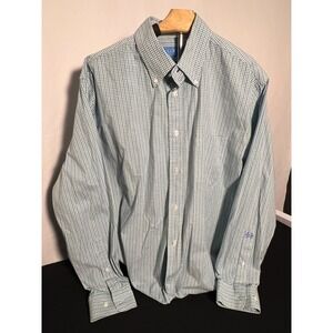 Coast Pawleys Island Huntington Shirt Mens Large Green Blue Gingham Button Down